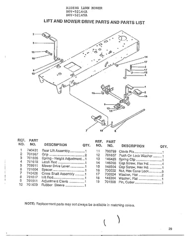 Lift and mower drive