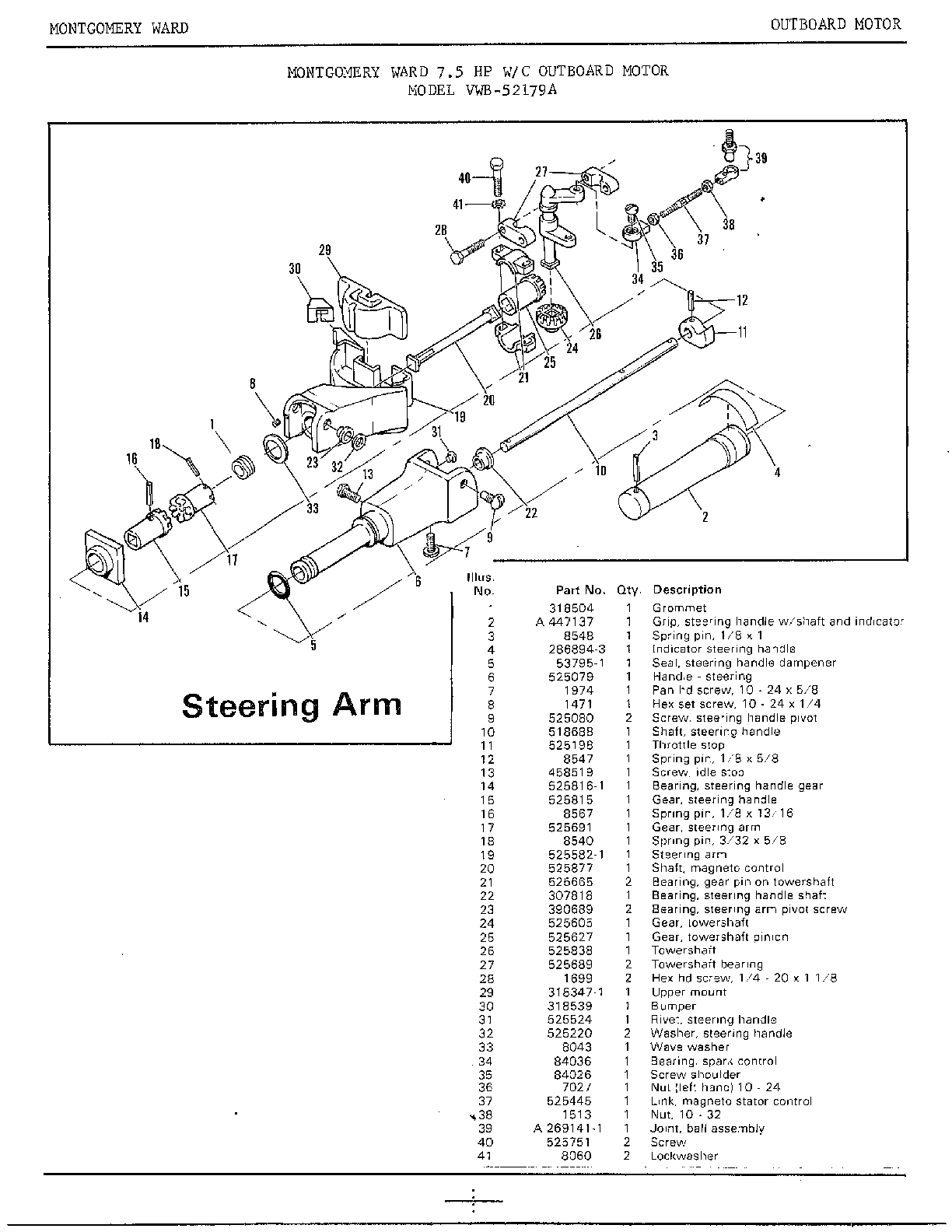 7.5hp outboard motor/steering arm