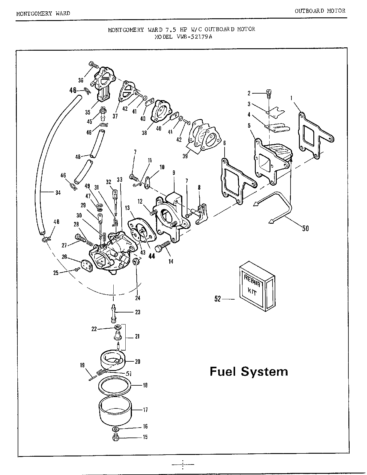 7.5hp outboard motor/fuel system