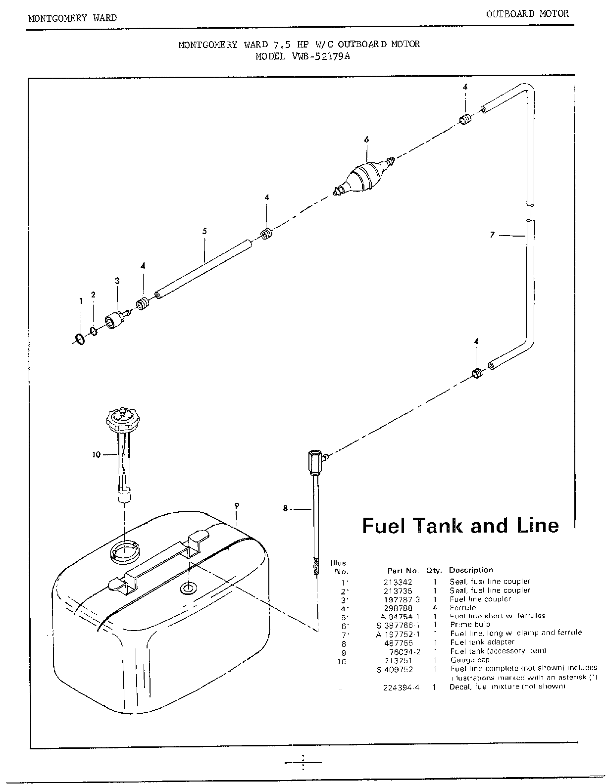 7.5hp outboard motor/fuel tank,line
