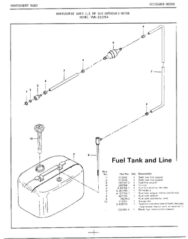 7.5hp outboard motor/fuel tank,line