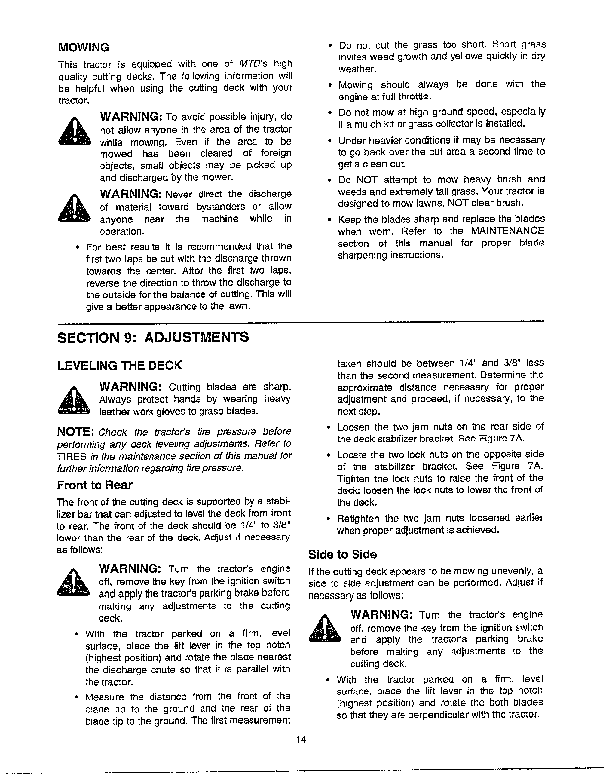 OPERATION/ADJUSTMENTS