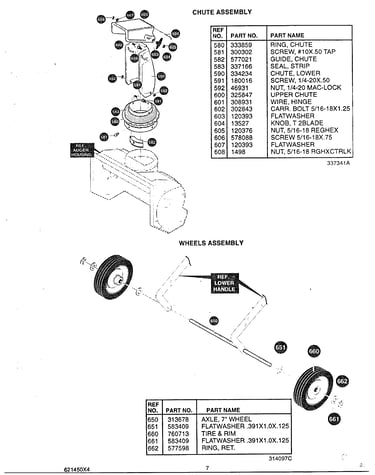 Chute/wheels assembly