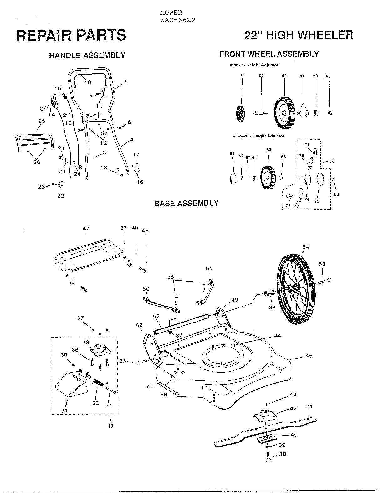 22"-handle/base/front wheel