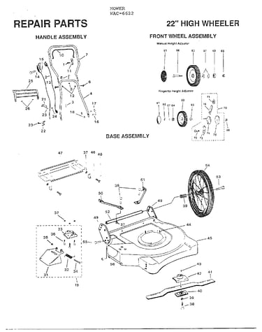 22"-handle/base/front wheel