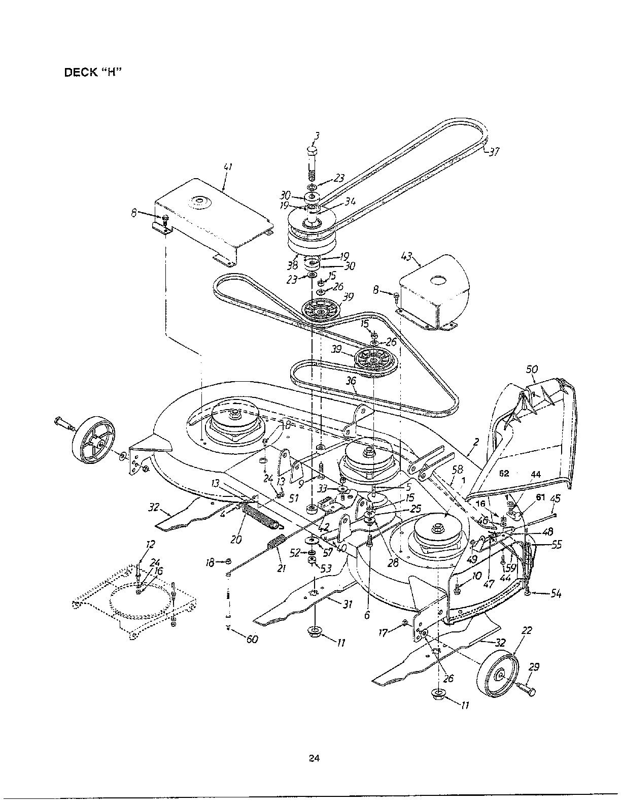 BLADE SPINDLE/DECK/CHUTE/BELT/DECK H