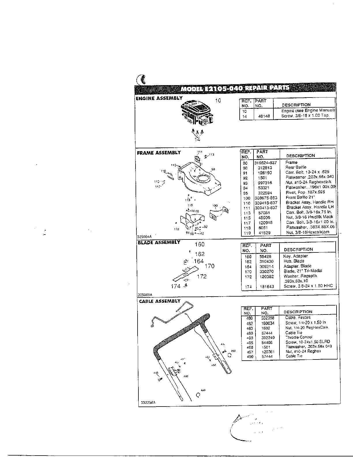 Engine/frame/blade/cable assembly