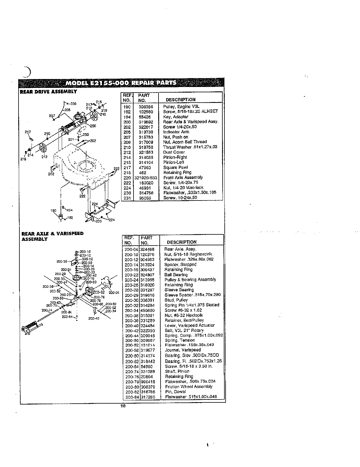 Rear drive/rear axle/varispeed