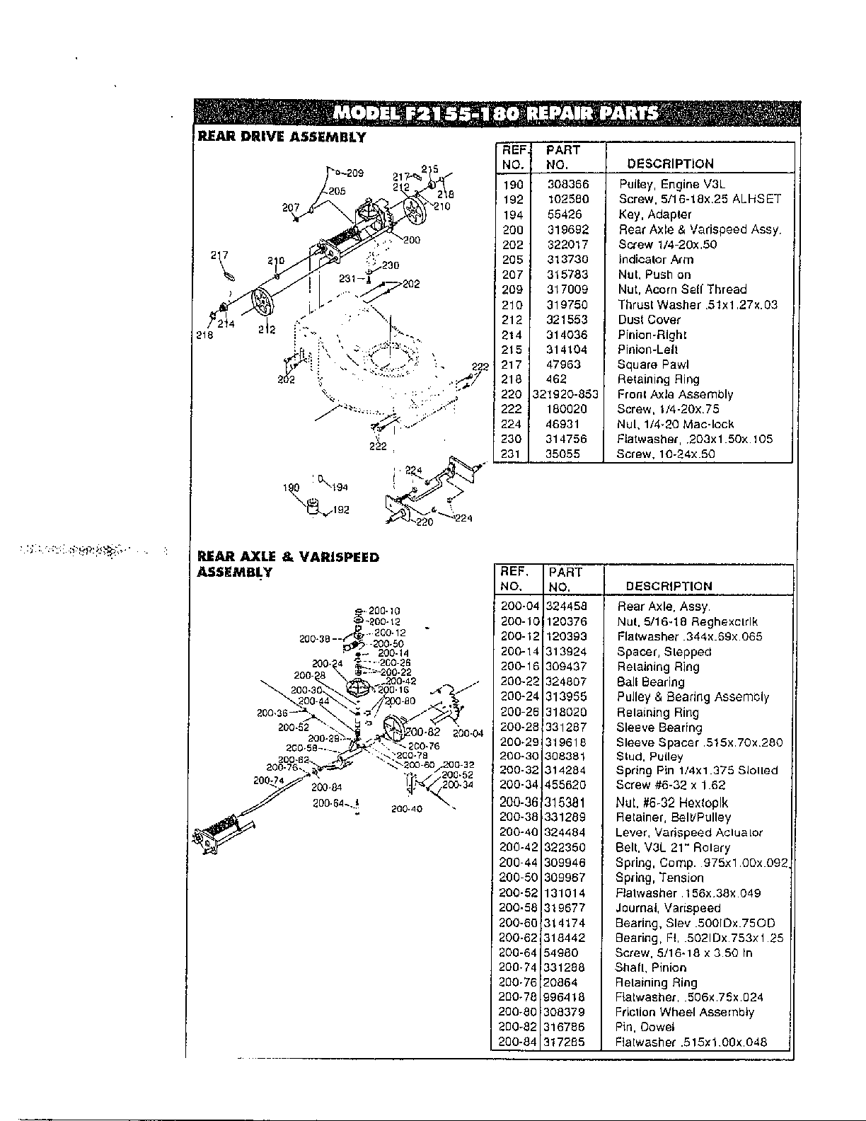 Rear drive/rear axle/varispeed