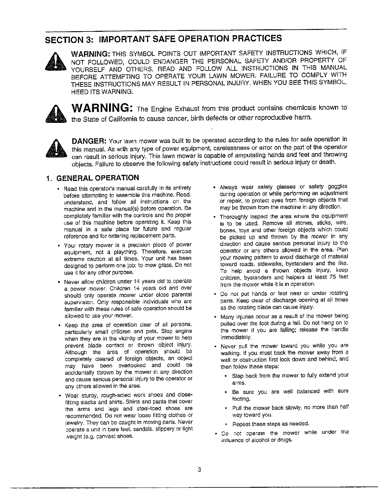 Safe operation practices