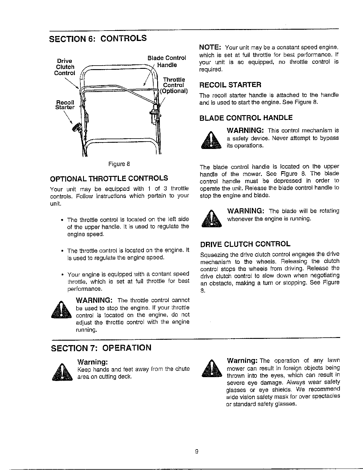 Controls/operation
