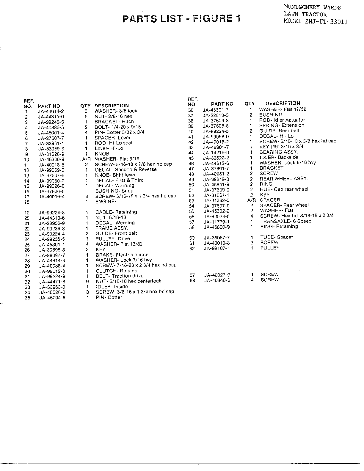 Frame transaxle and engine/fig. 1 page 2