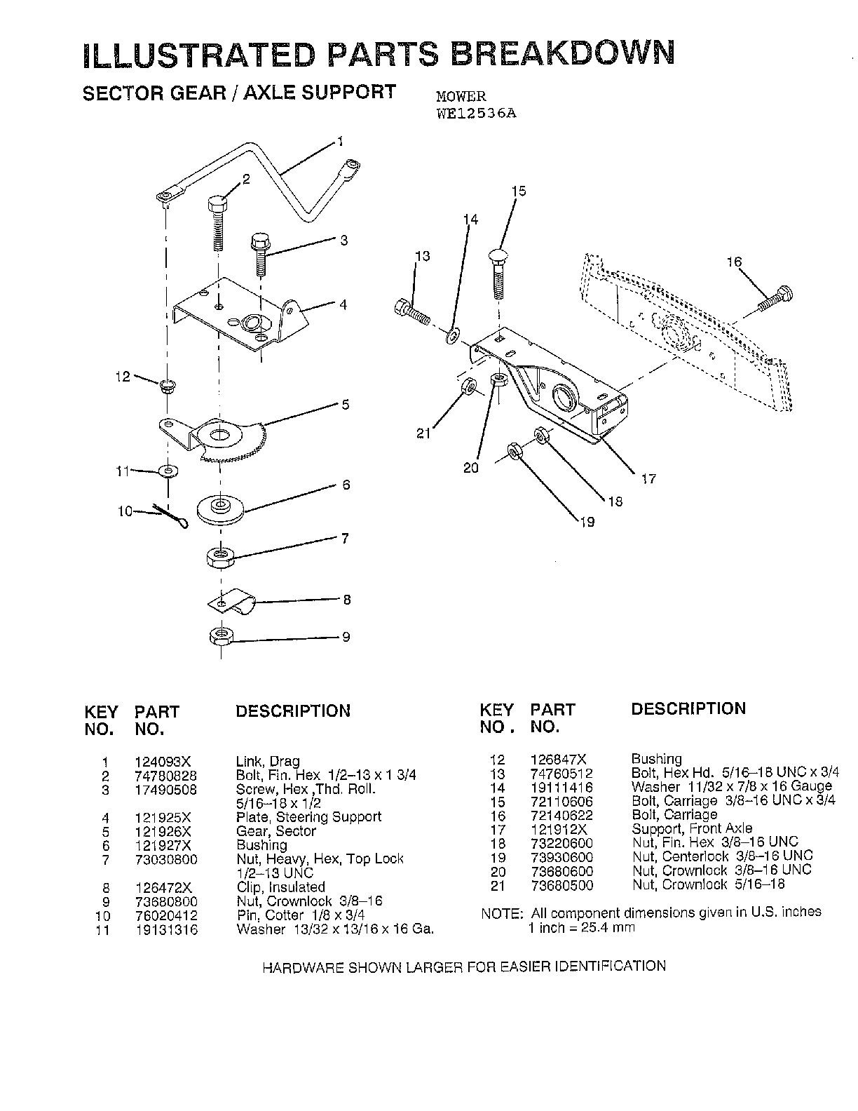Sector gear/axle support