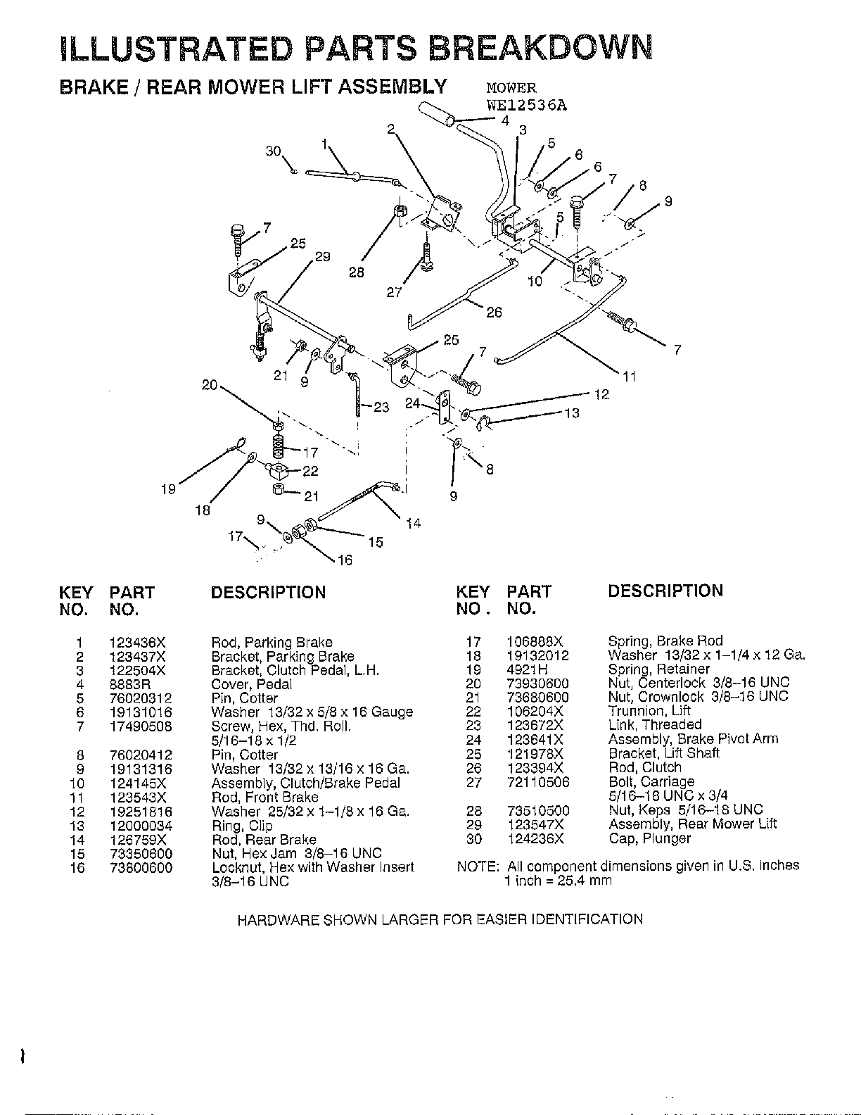 Brake/rear mower lift assembly