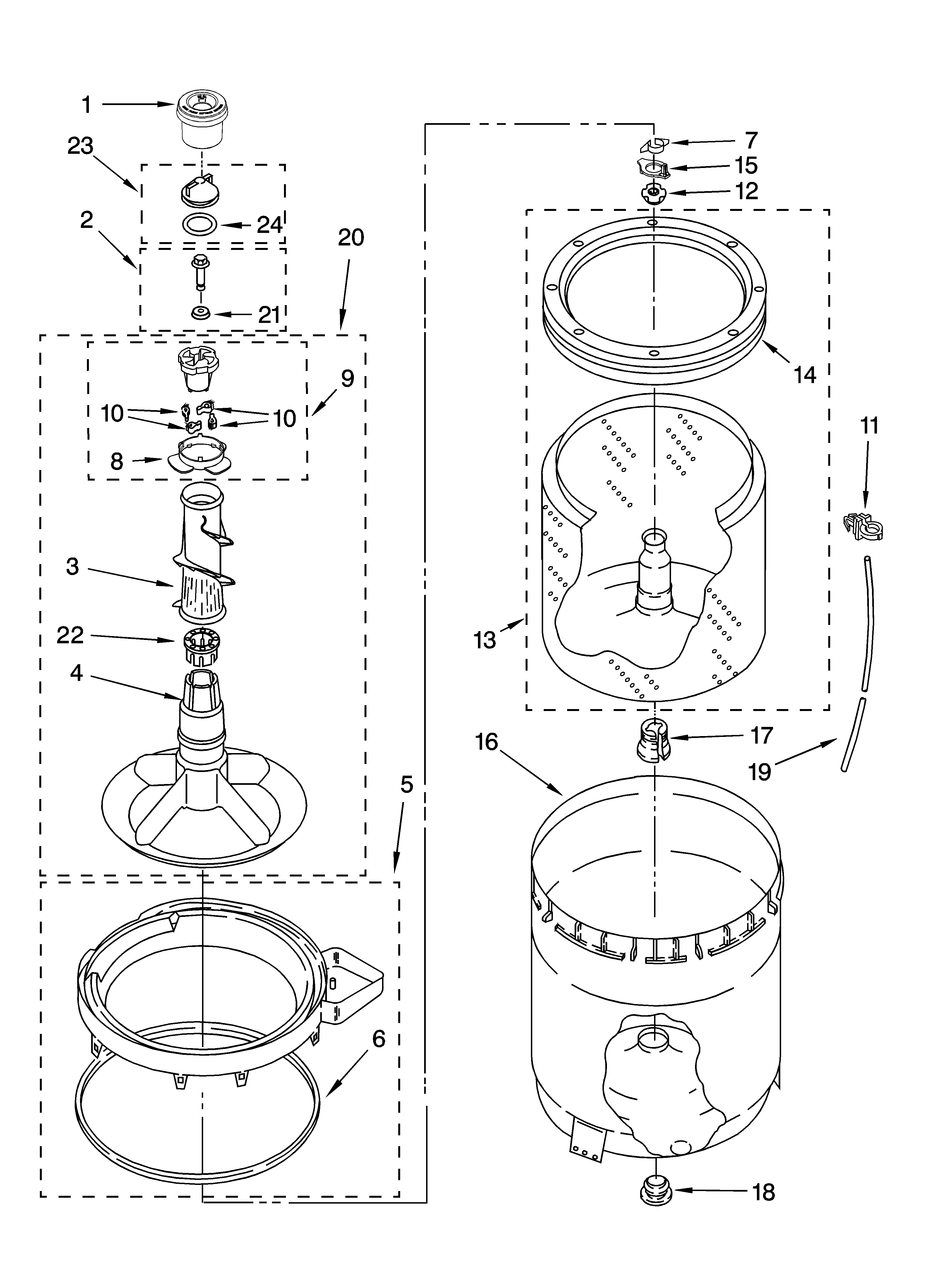 Agitator, basket and tub parts