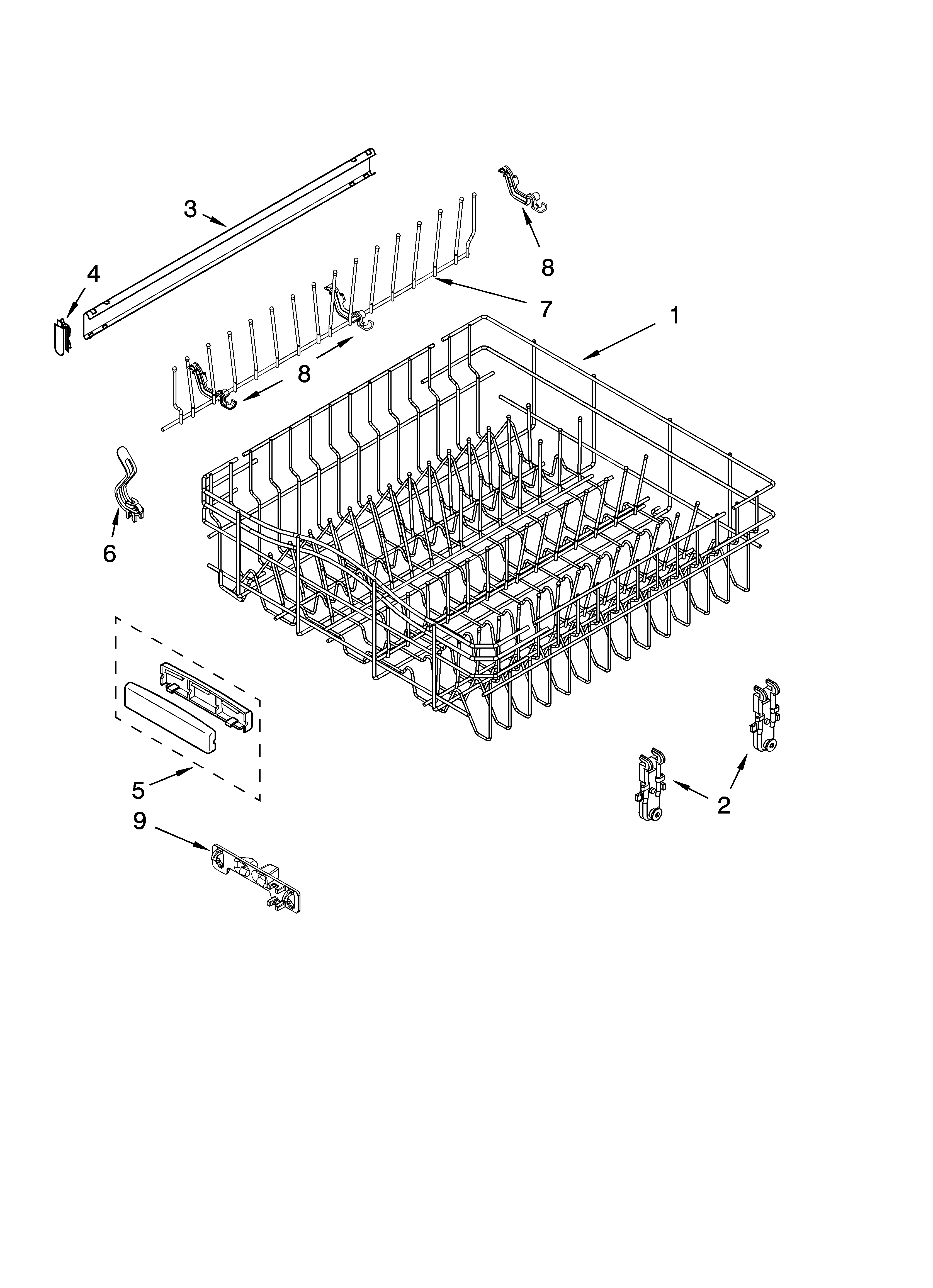 Upper rack and track parts