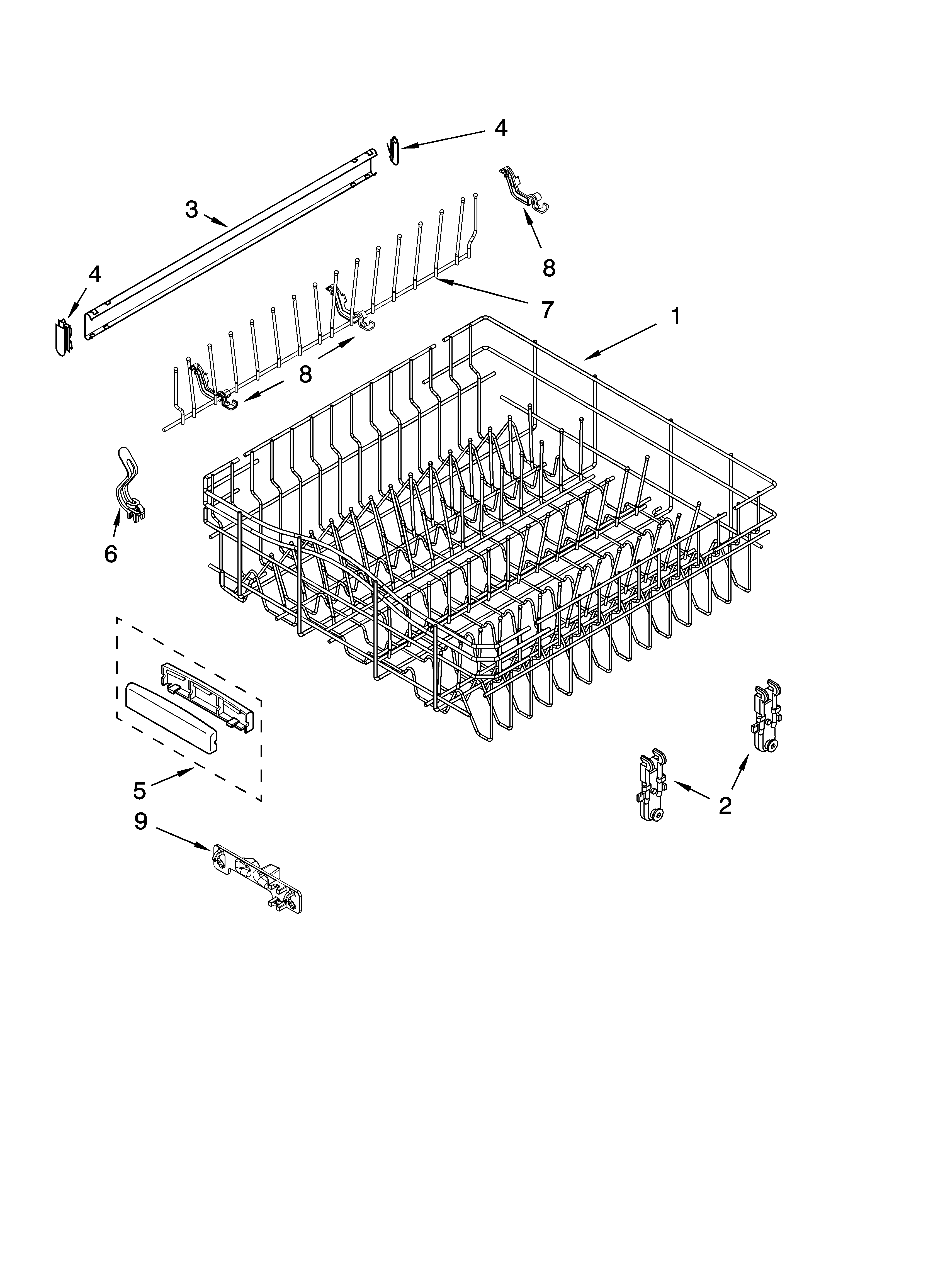 Upper rack and track parts