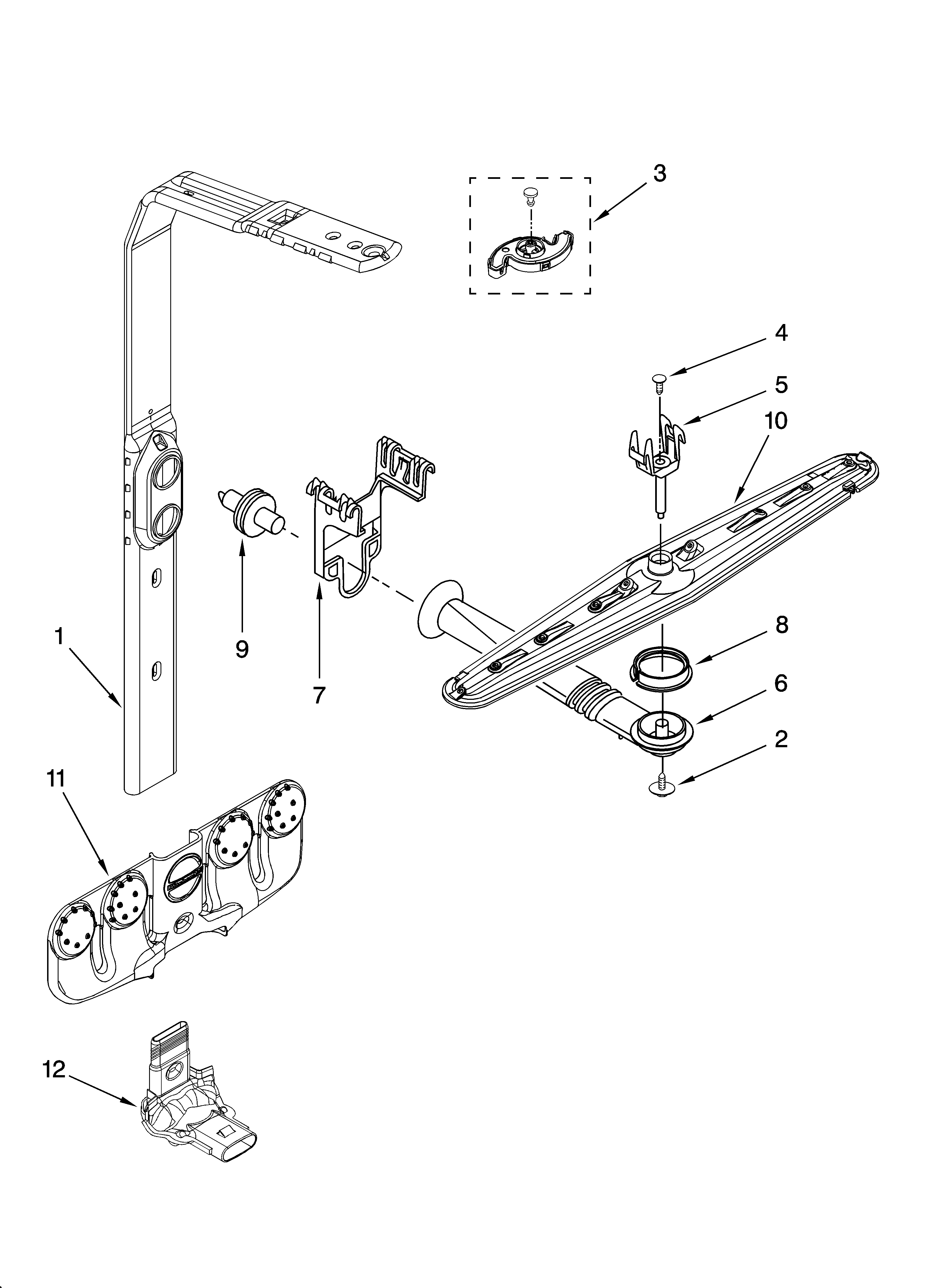 Upper wash and rinse parts