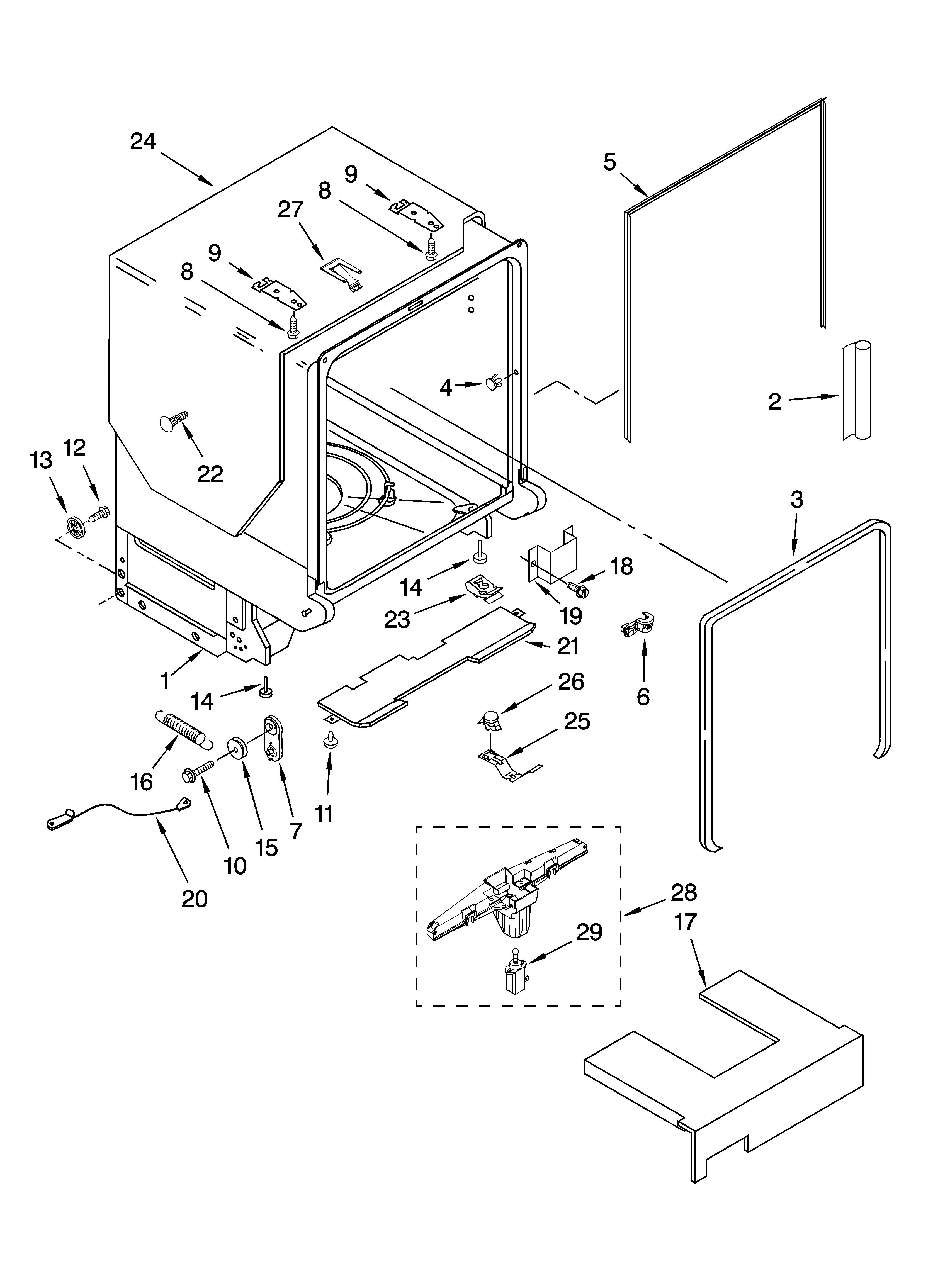 TUB AND FRAME PARTS