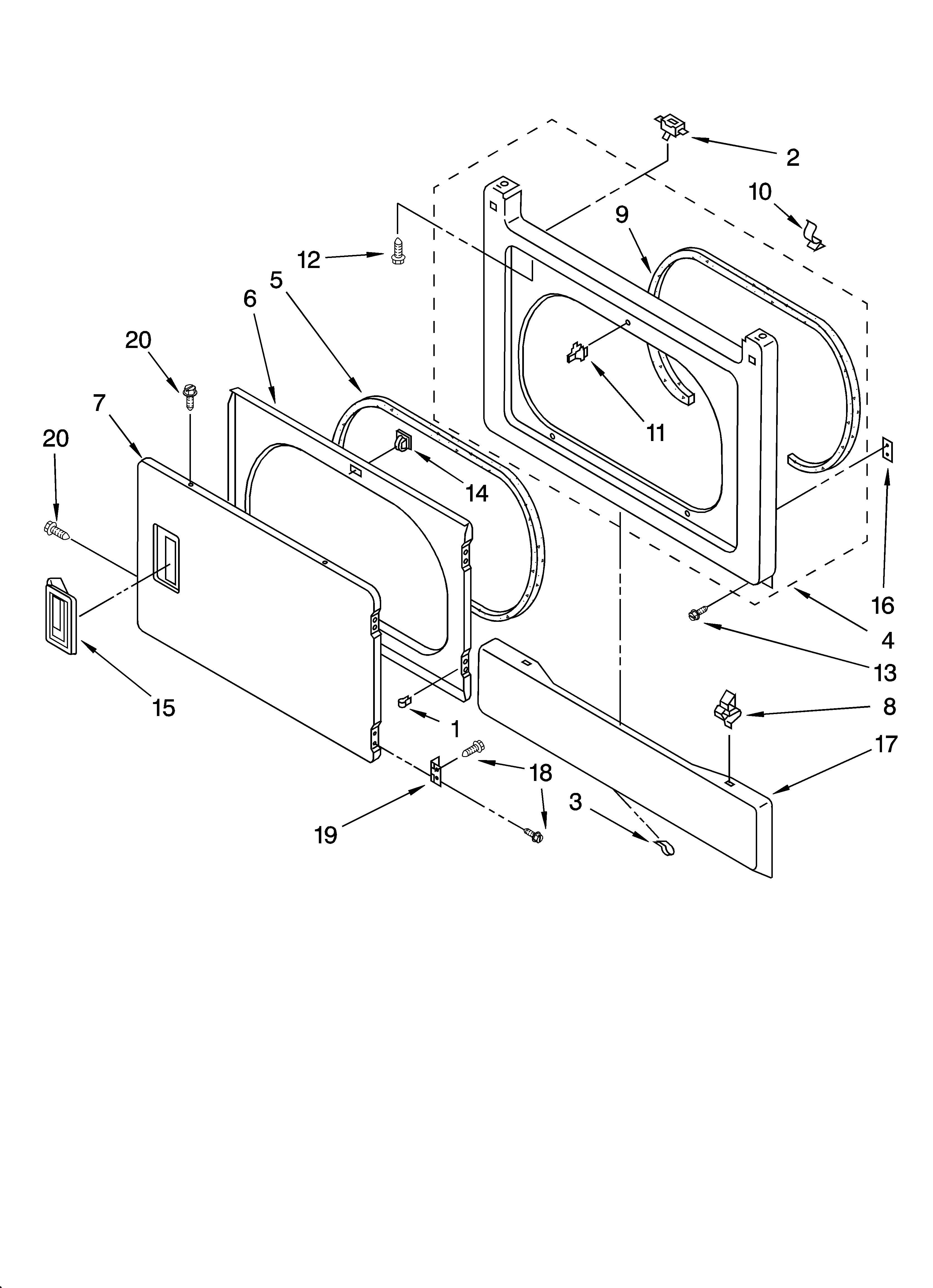 Dryer front panel and door parts