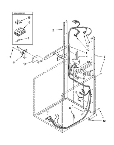 Dryer support and washer harness parts
