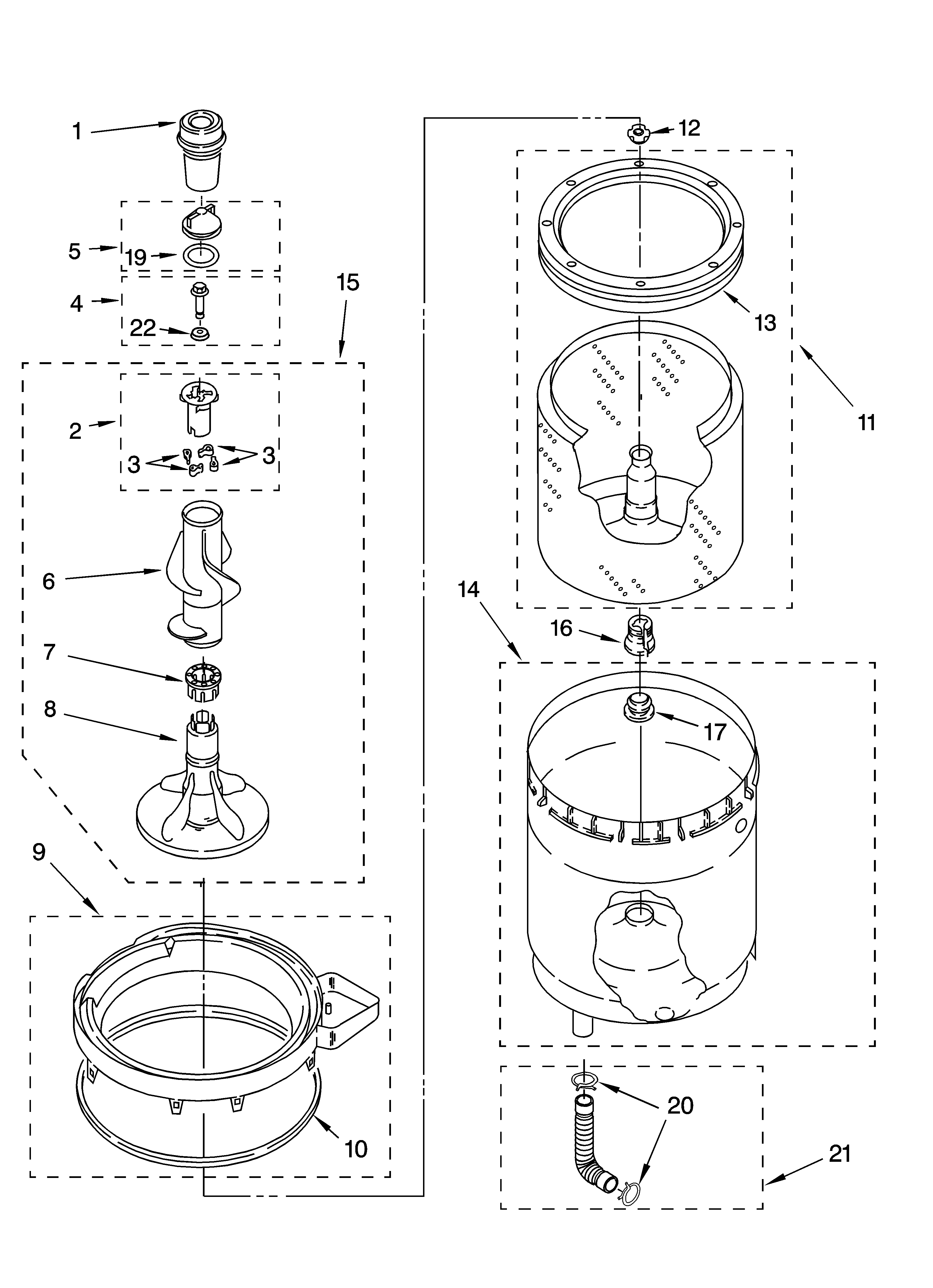 Agitator, basket and tub parts