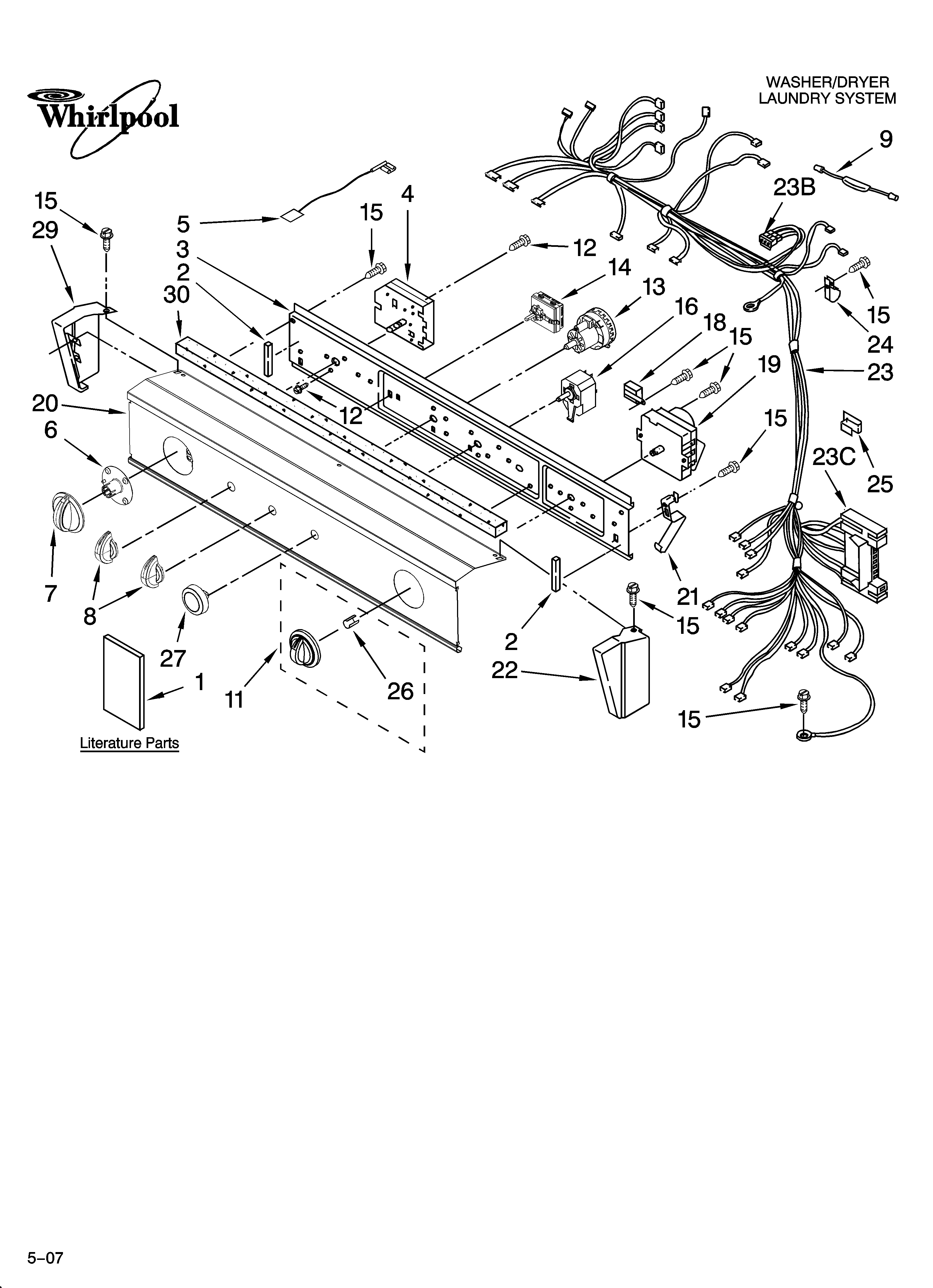 Washer/dryer control panel parts