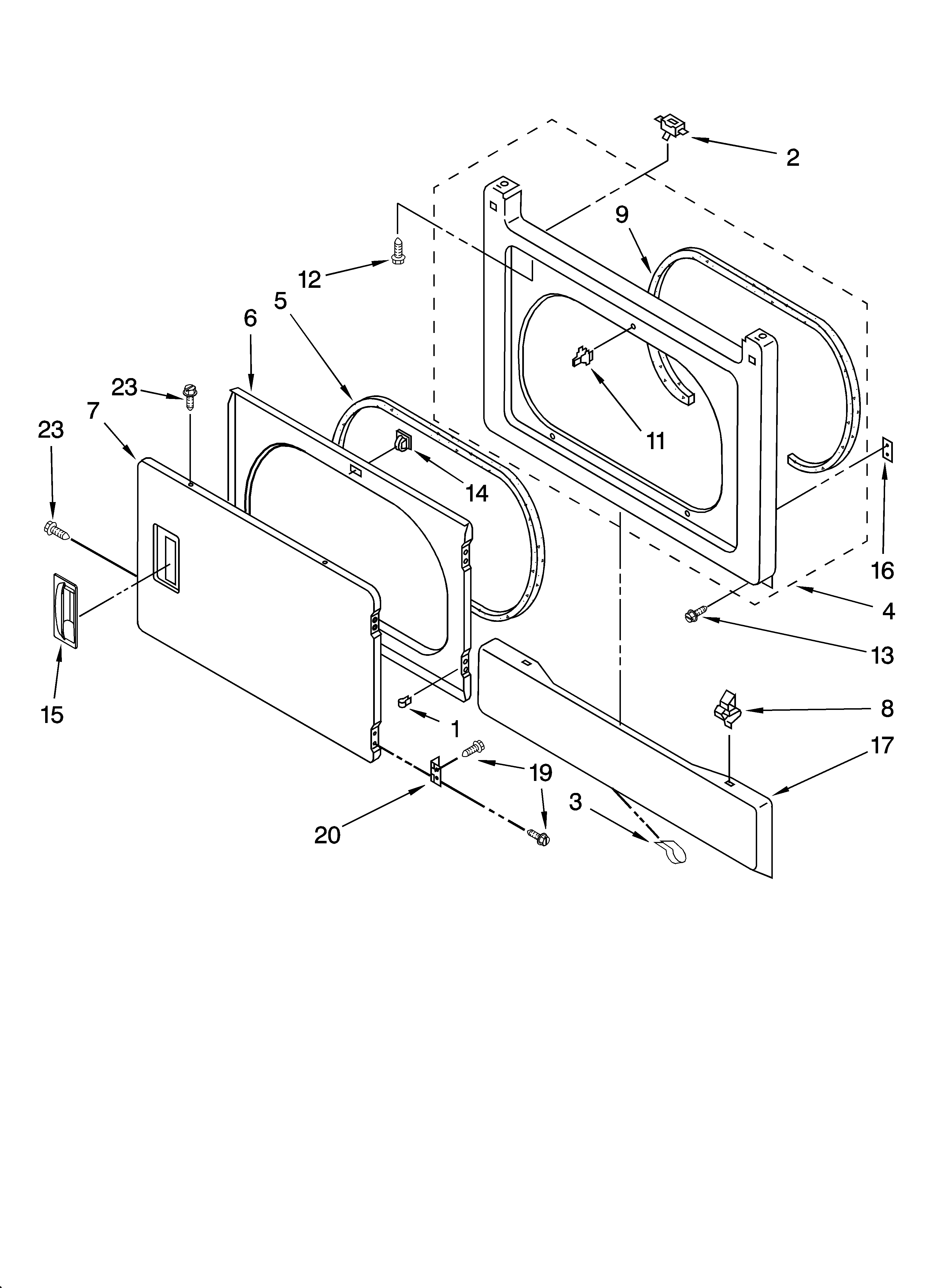 Dryer front panel and door parts