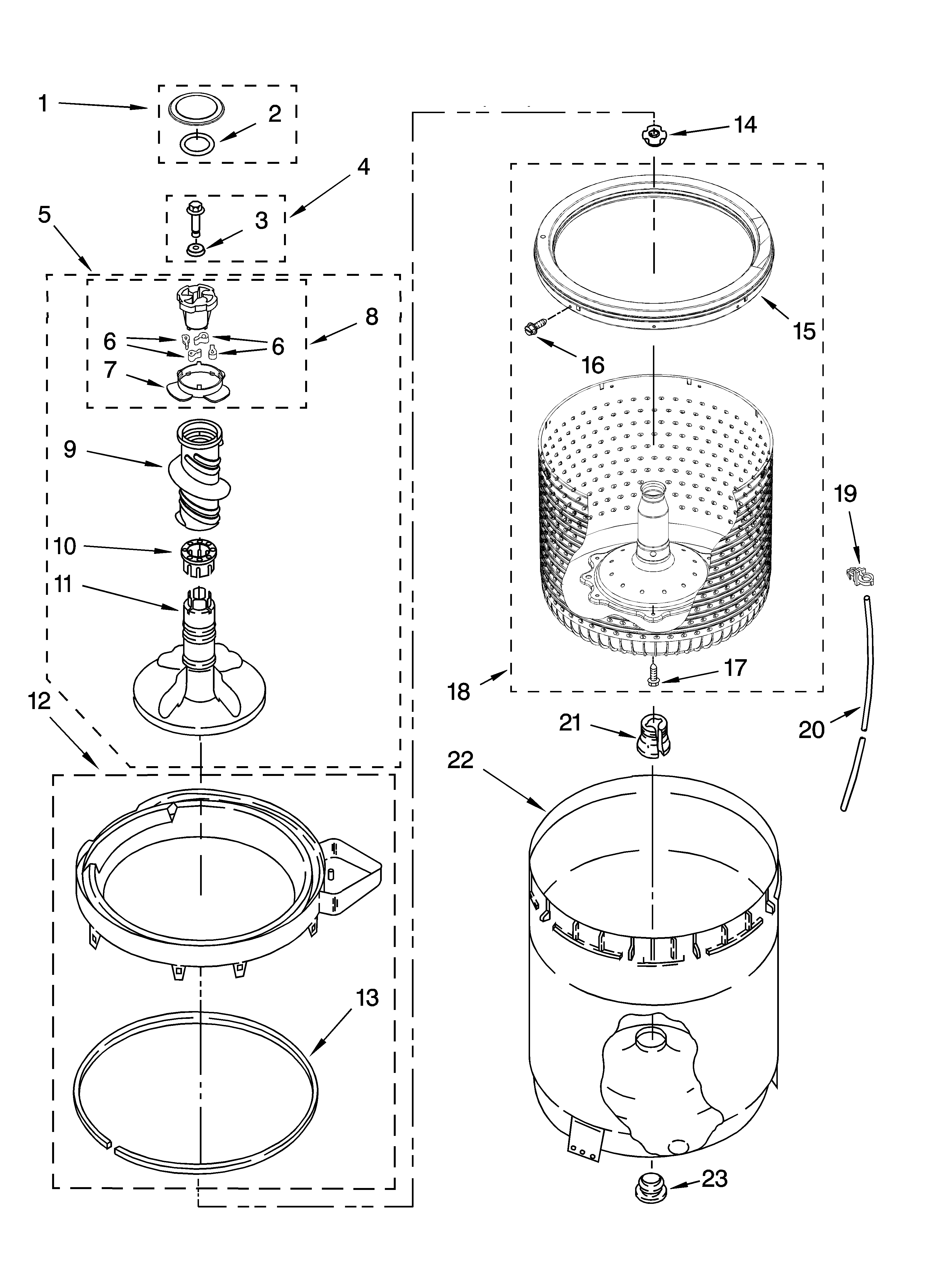 Agitator, basket and tub parts