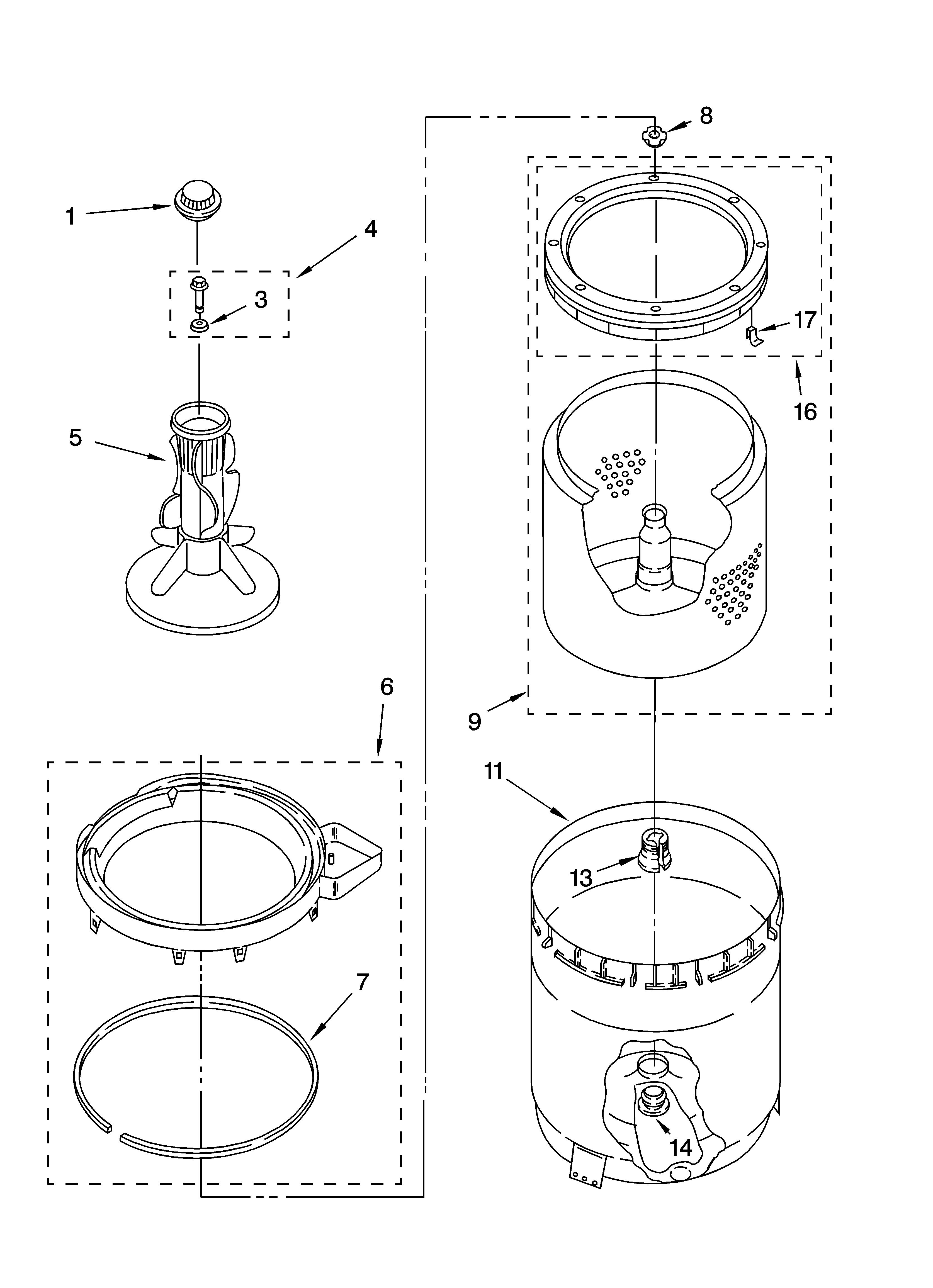 Agitator, basket and tub parts