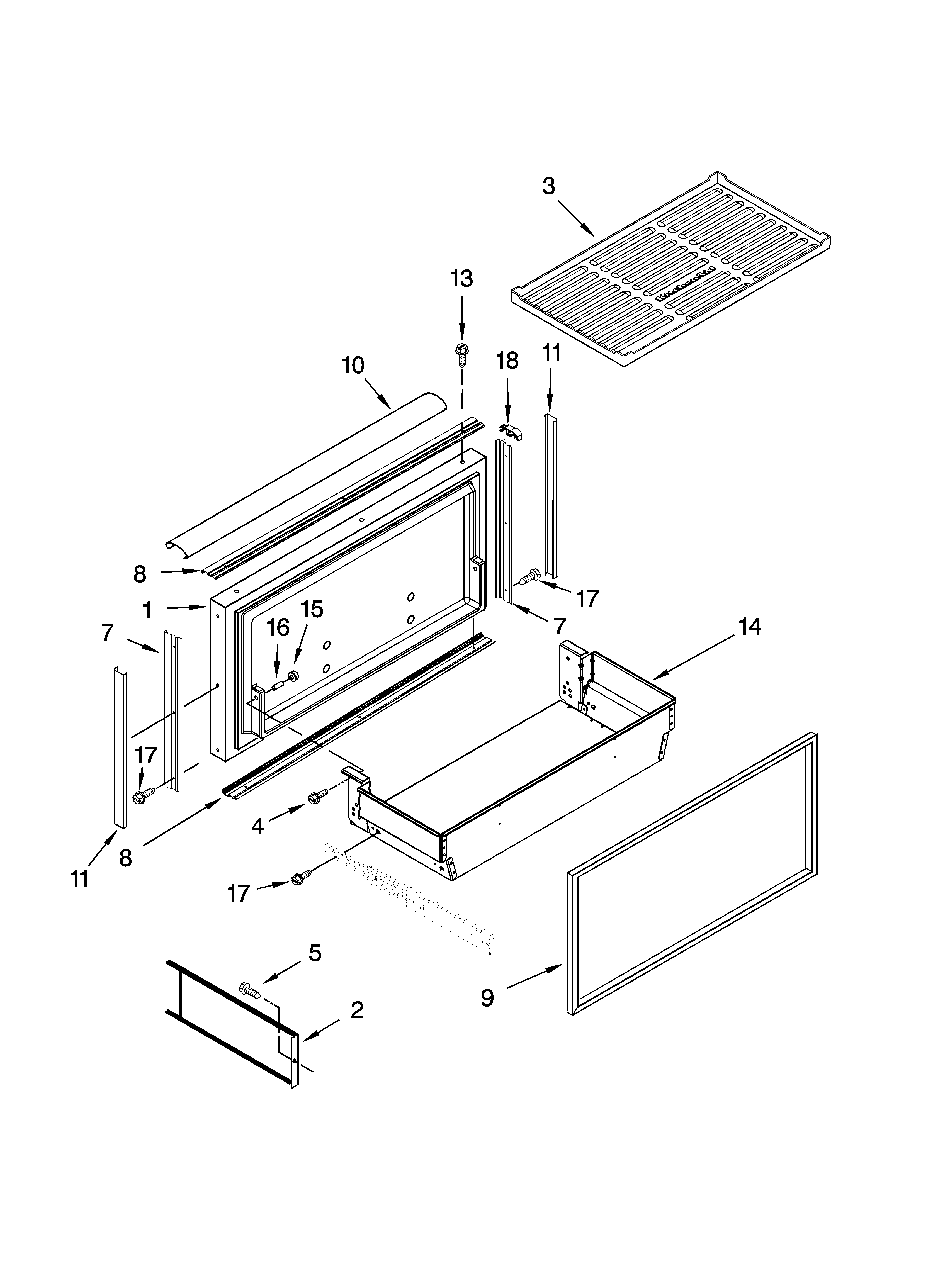 Freezer door and basket parts