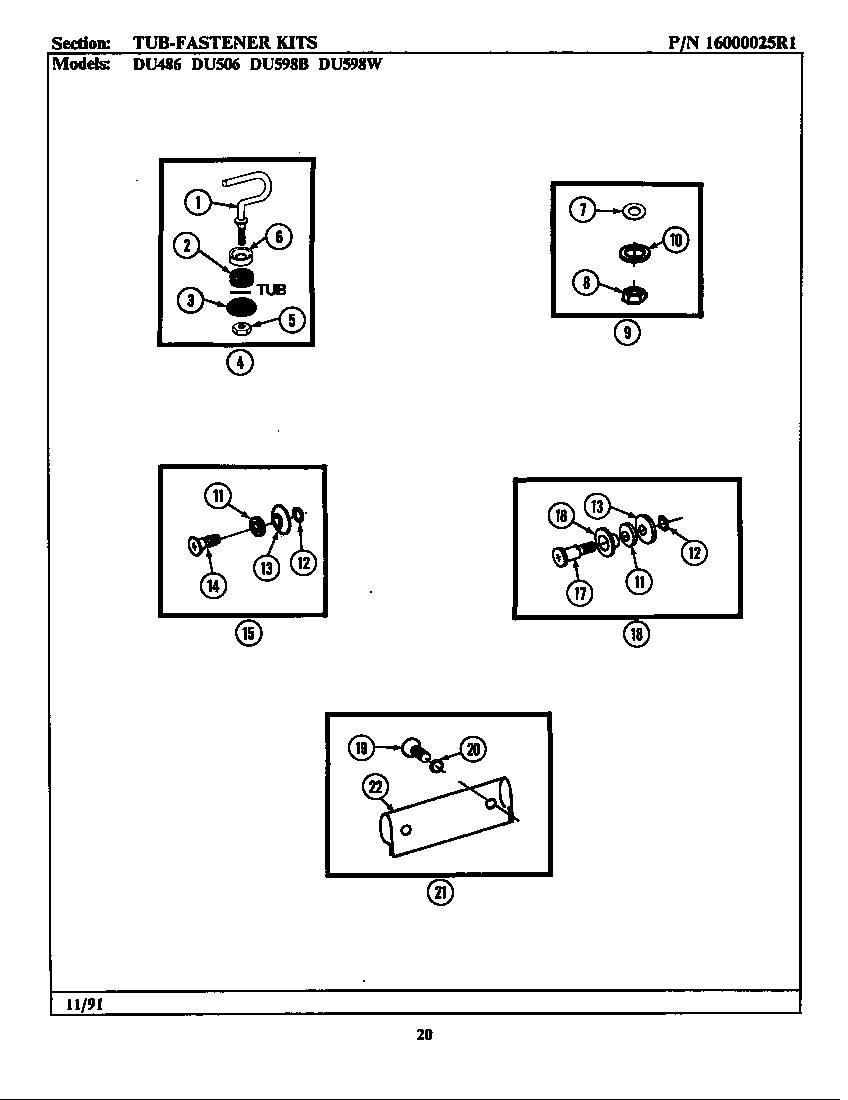 Tub fastener kit (du486)
