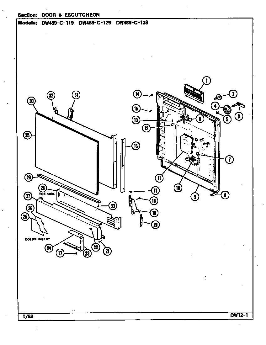 Door & escutcheon (dw489c119) (dw489c129) (dw489c139)