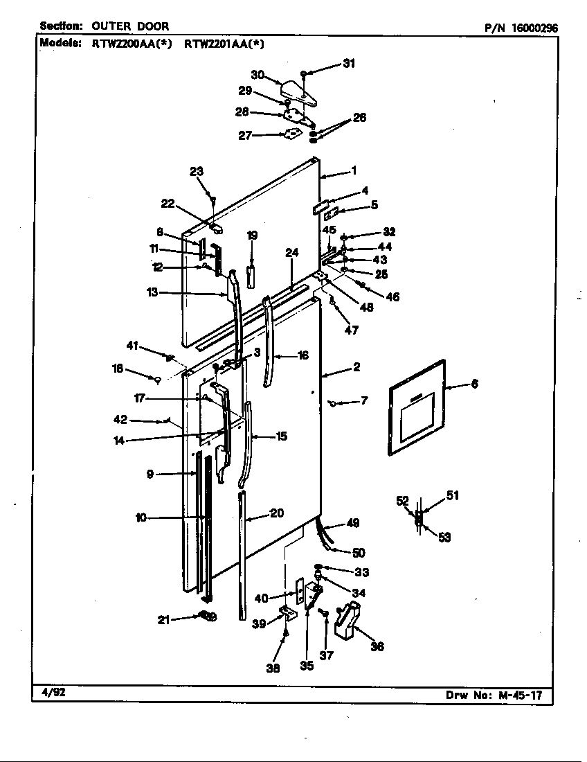 OUTER DOOR (RTW2200AAL/CH89A) (RTW2200AAW/CH89A) (RTW2201AAL/CH90A) (RTW2200AAL/CH90A) (RTW2201AAL/CH89A)