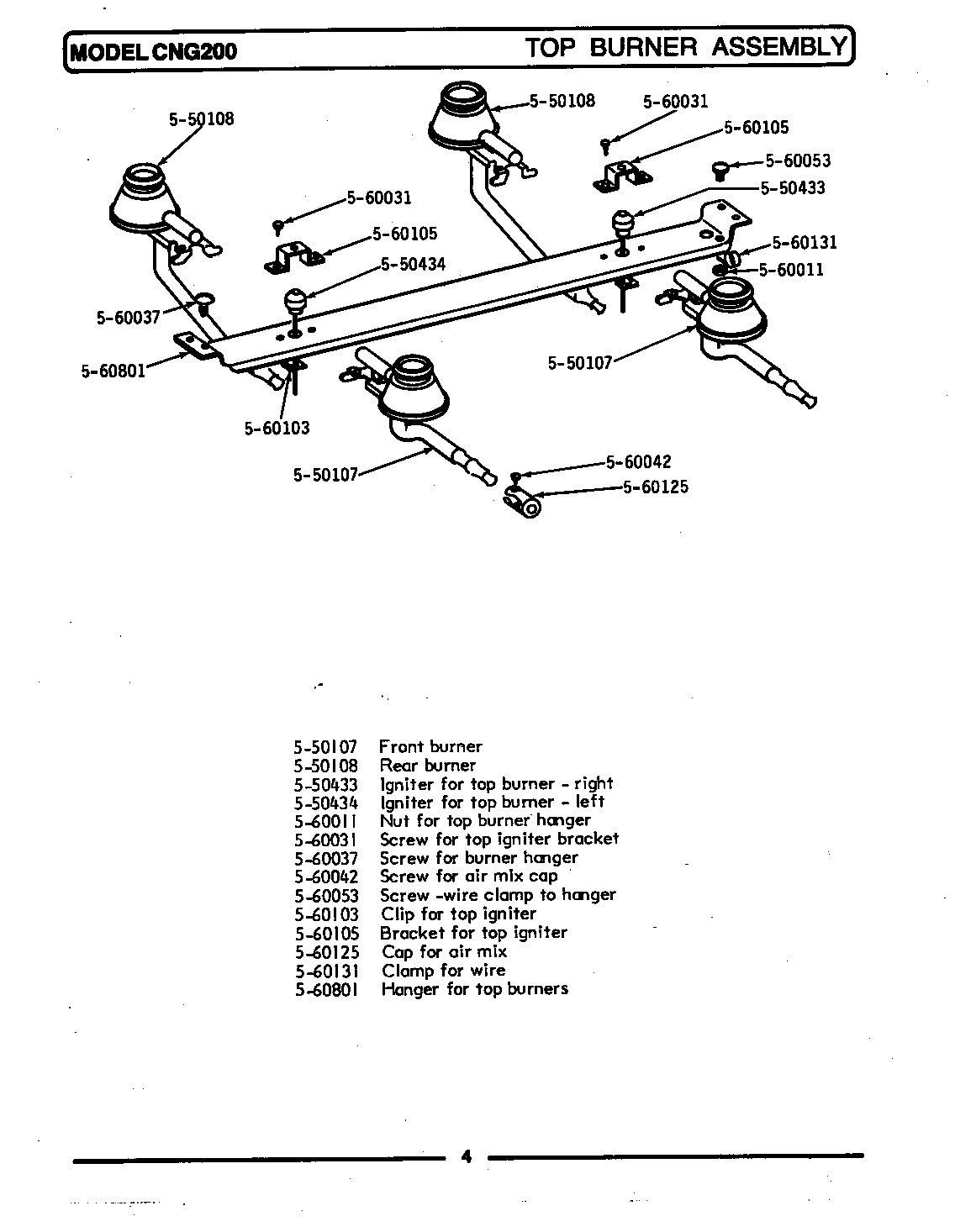 Top burner assembly