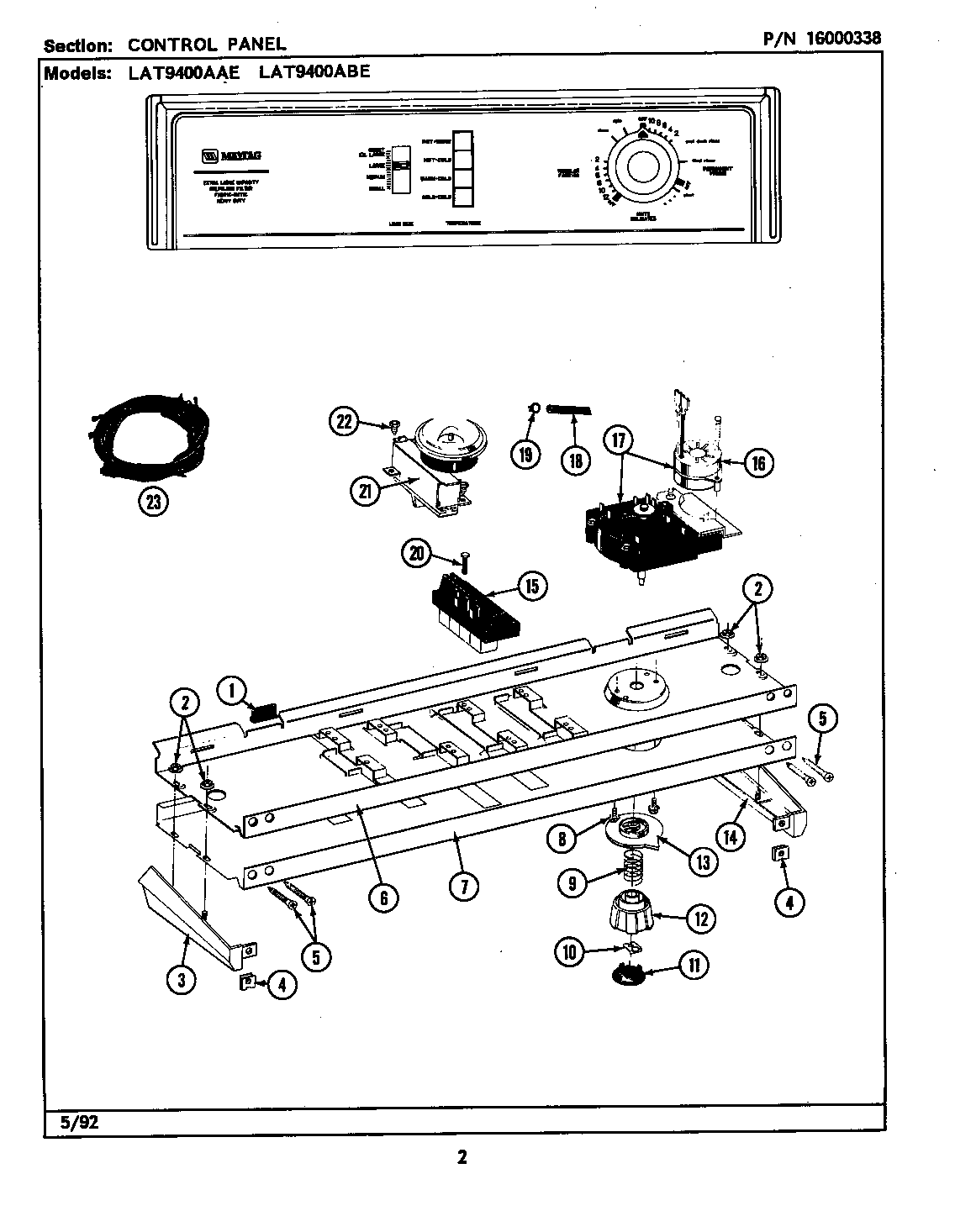 CONTROL PANEL (LAT9400AAE, LAT9400ABE) (LAT9400AAE) (LAT9400ABE)