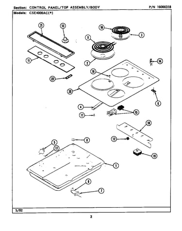 Control panel/top assembly/body