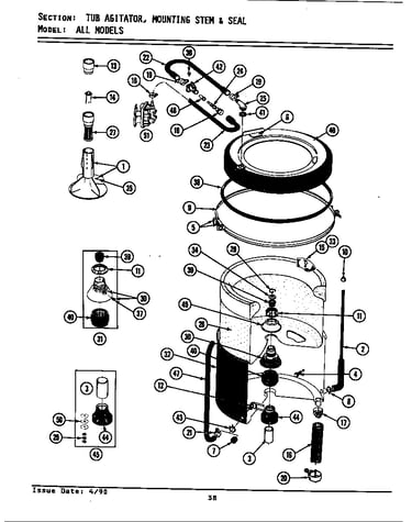 Tub, agitator, mounting stem & seal