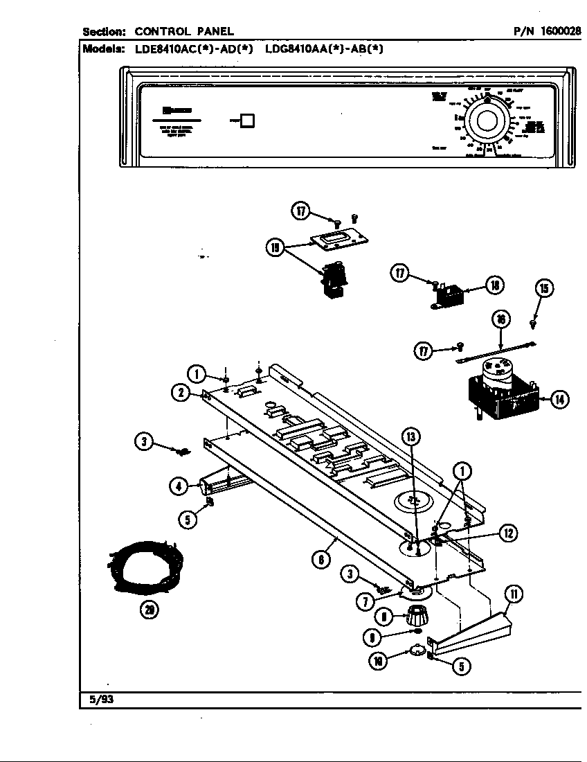 Control panel (ldg8410aal,aaw,abl,abw) (lde8410ace) (lde8410ade) (lde8410acl) (lde8410acw) (lde8410adl)