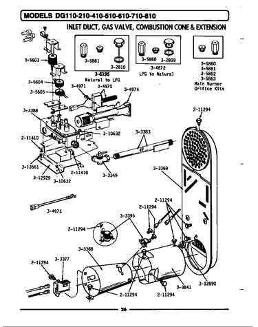 Inlet duct, gas valve, cone & extension