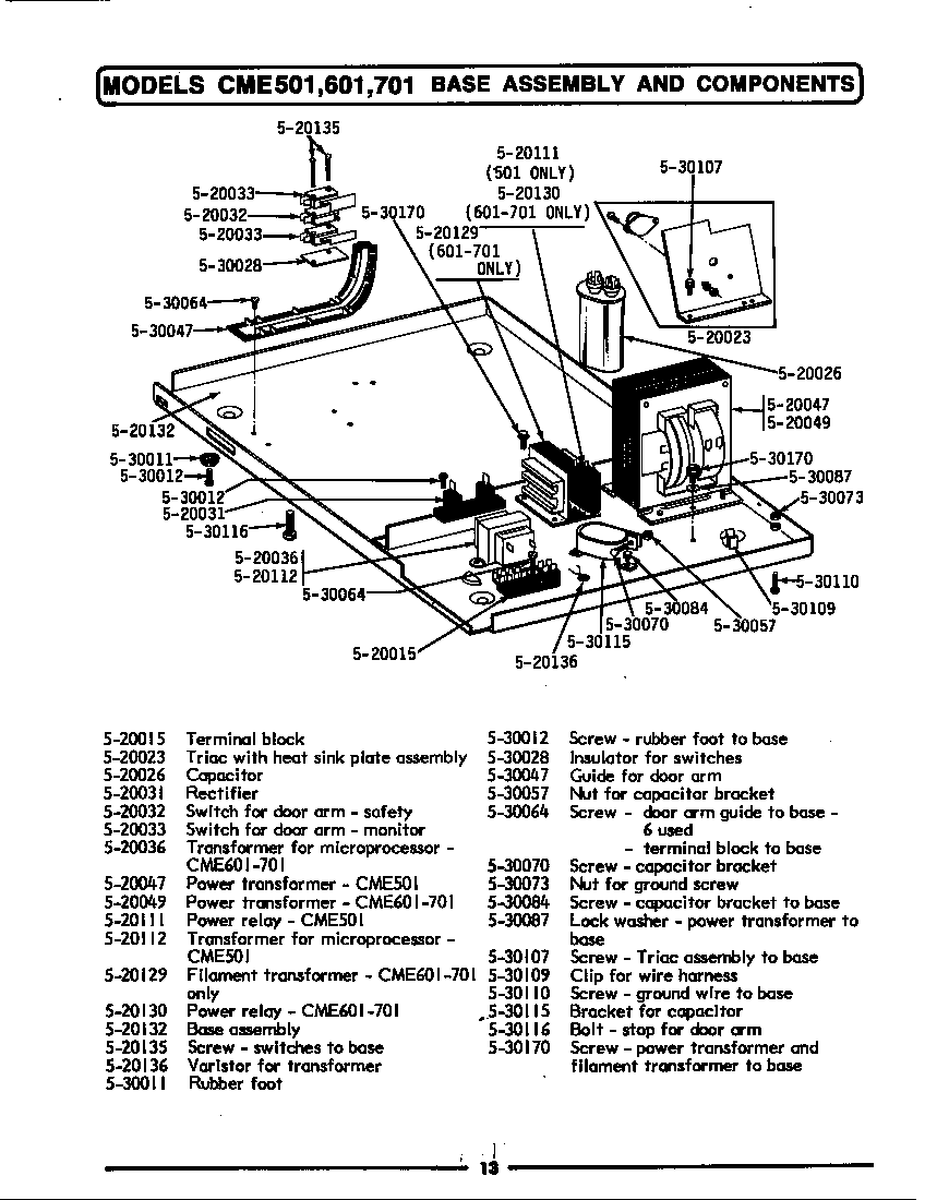 Base assembly & components (cme301) (cme301)