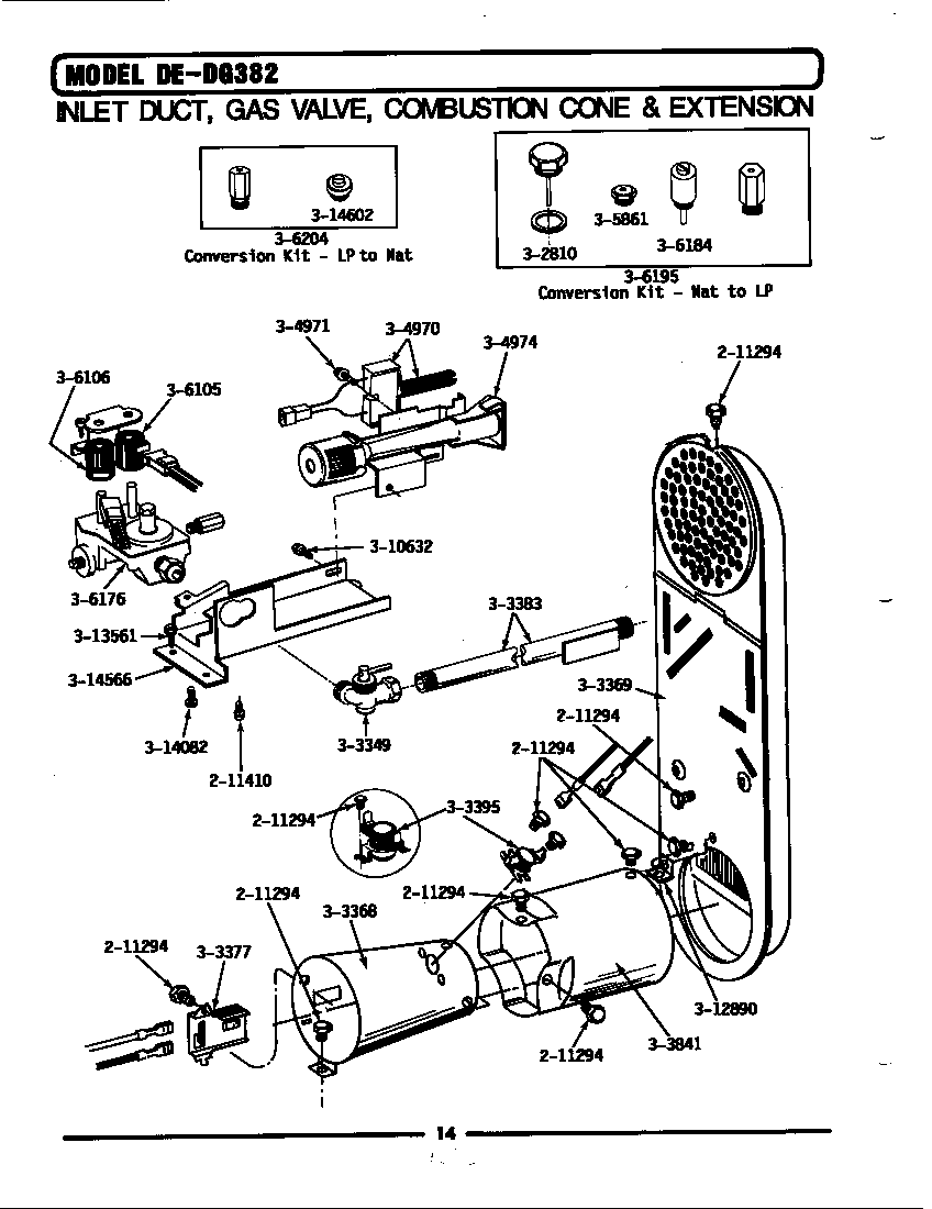 Inlet duct, gas valve, cone & extension