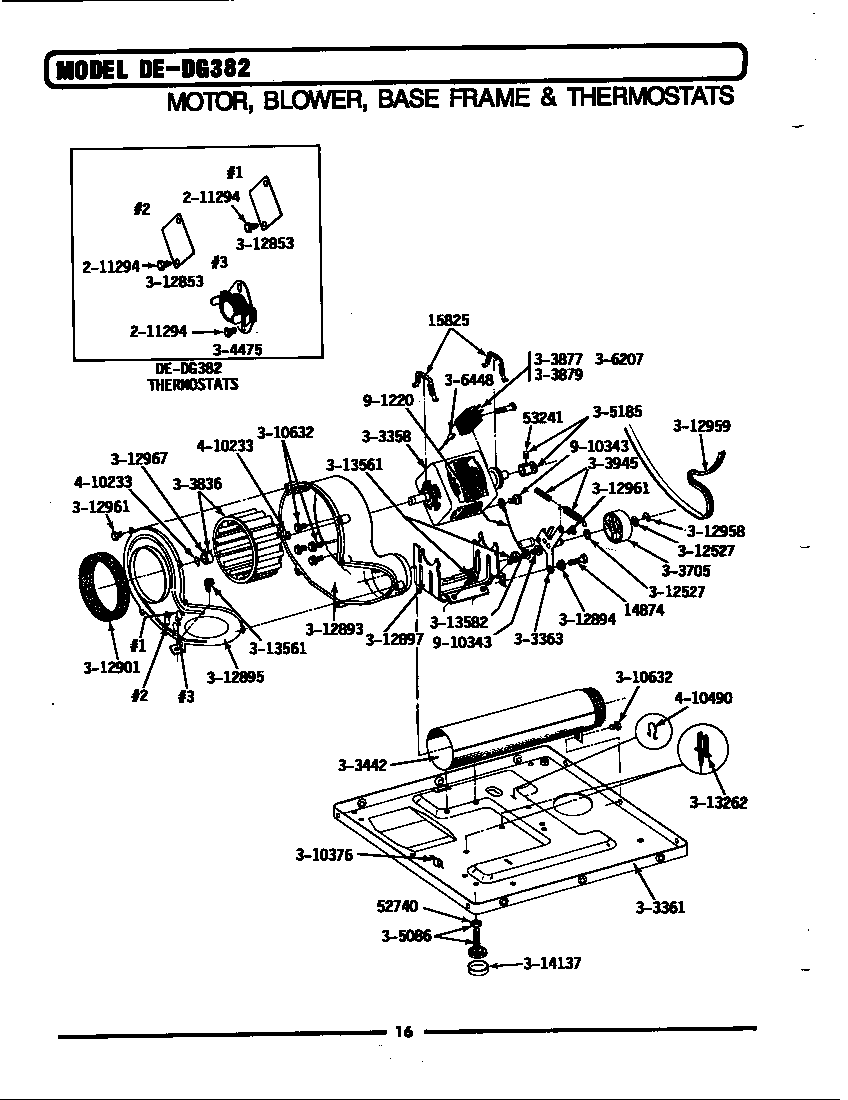 Motor, blower, base frame & thermostats