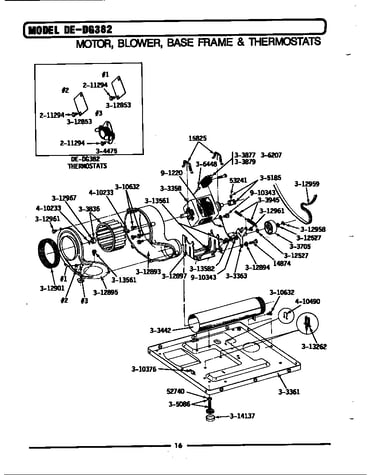 Motor, blower, base frame & thermostats