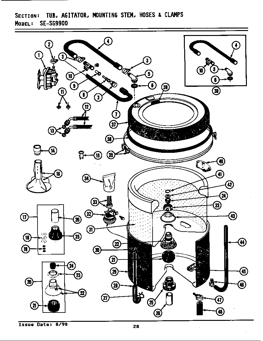 Tub, agitator, mtg. stem, hoses & clamps (lse9900) (lsg9900) (se9900) (sg9900)