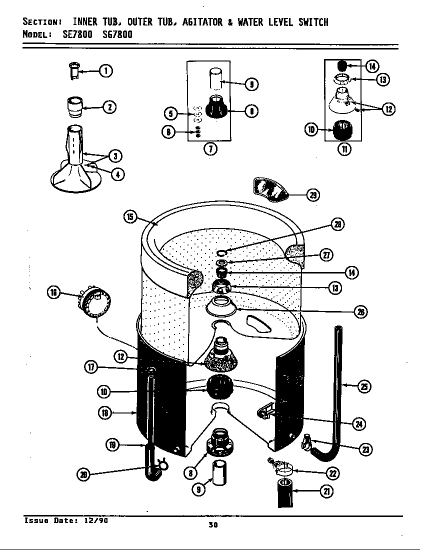 INNER/OUTER TUB,AGITATOR & WTR LEVL SWTH