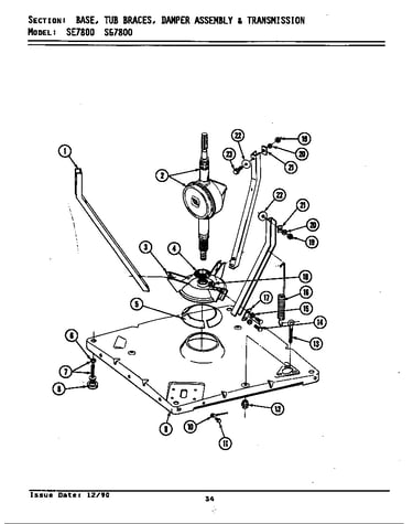 Base, tub braces, damper assy. & trans.
