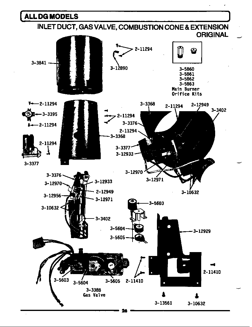 Inlet duct, gas valve, cone & extension