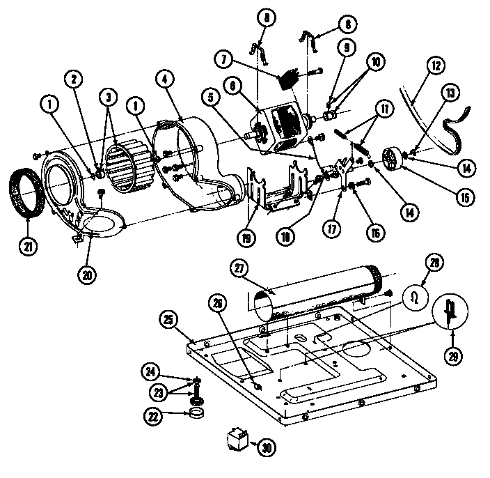 Motor, blower & base frame