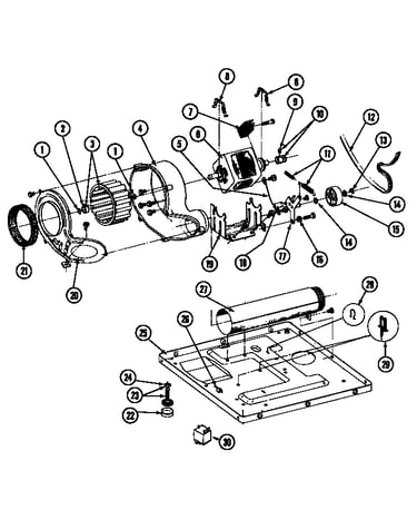 Motor, blower & base frame